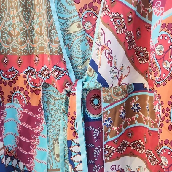 Cabi Boho Patchwork Festival Kimono Wrap Bias Slip Bold Fairy Floral Medium Y2k - Picture 4 of 5